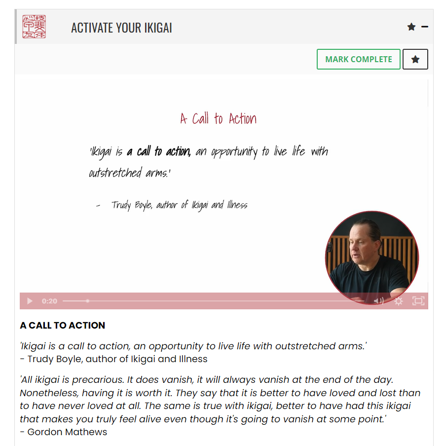 Find Your Ikigai Course - Call to Action screen shot